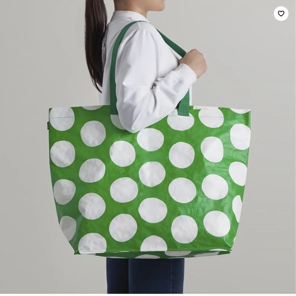 IKEA SÄCKKÄRRA Green White Polka Dot Shopping Grocery Tote Bag 10 gallon